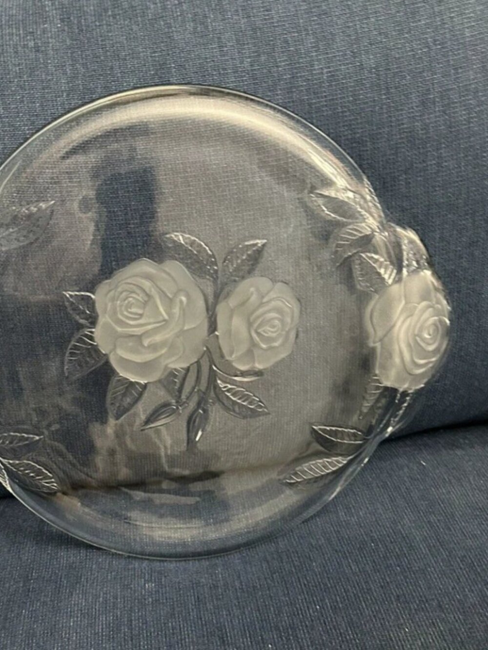Decorative Glass Platter With Embossed Frosted Roses Pattern - Picture 6 of 6